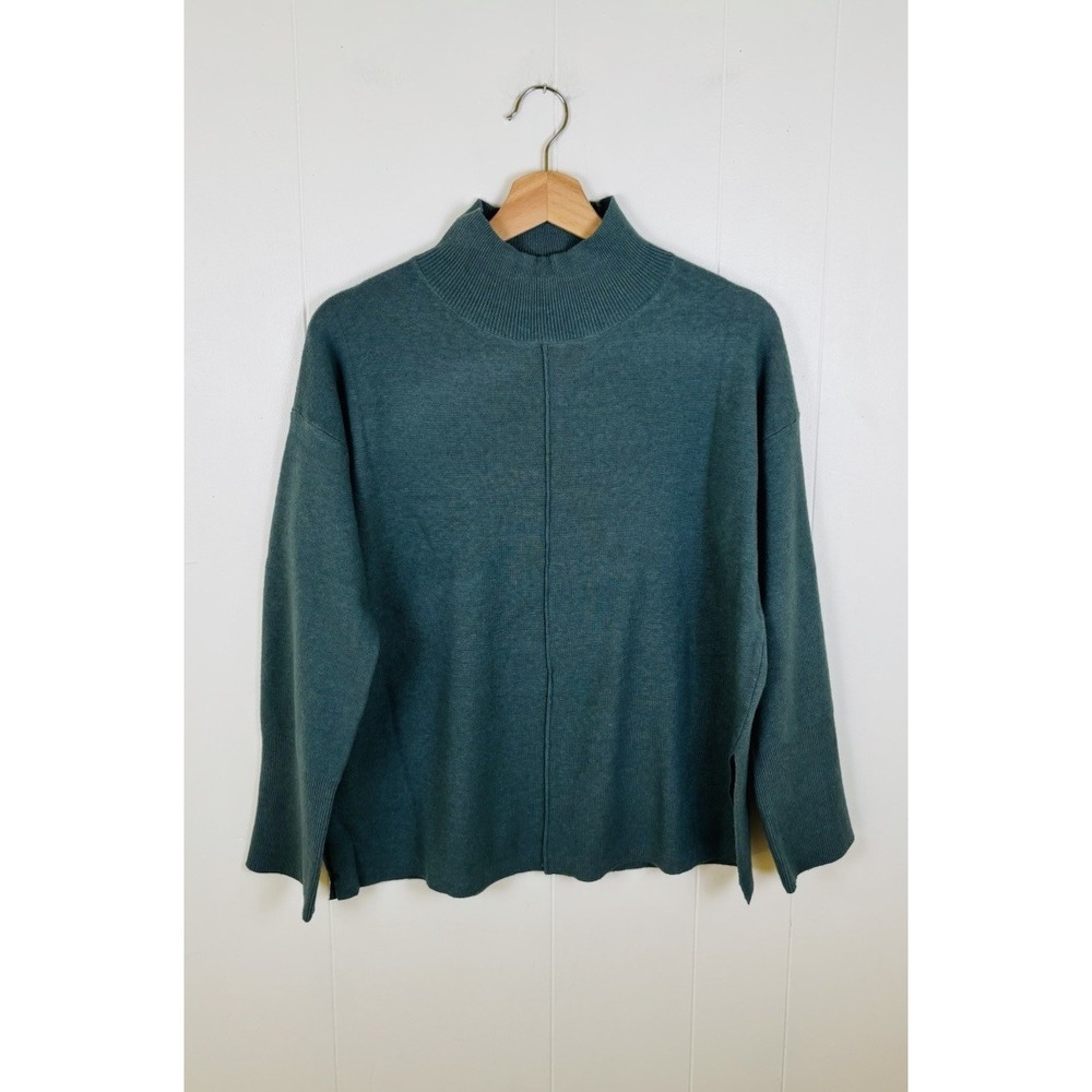 Magaschoni Women's Small Green Mockneck Sweater Long Sleeve Knit Pullover